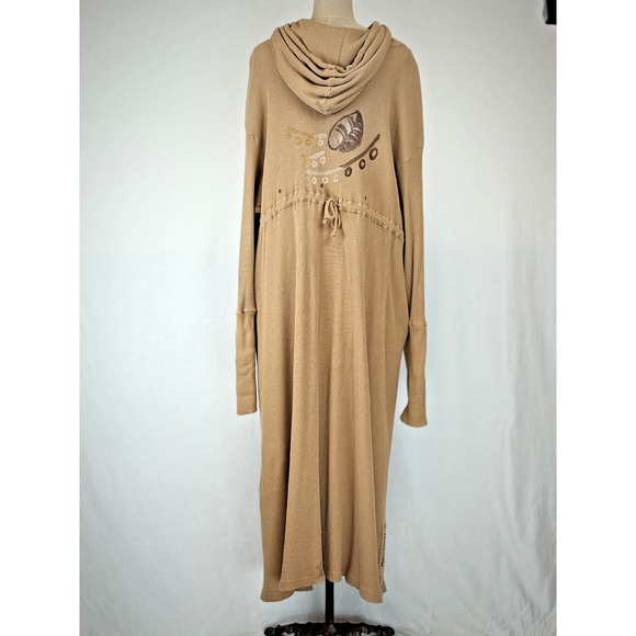 90's Vintage BLUE FISH Neutral Khaki Hooded Thermal Cotton Jacket OS #5-0174 USA - Picture 4 of 16